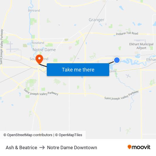 Ash & Beatrice to Notre Dame Downtown map