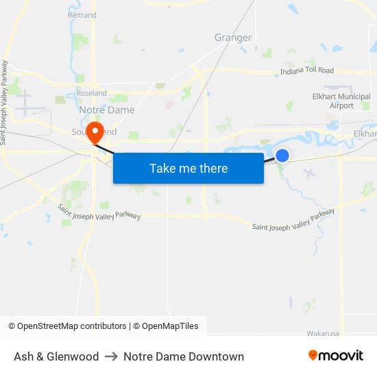 Ash & Glenwood to Notre Dame Downtown map