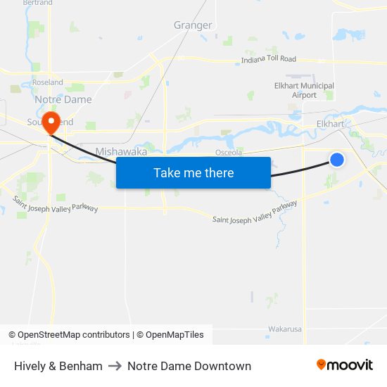 Hively & Benham to Notre Dame Downtown map