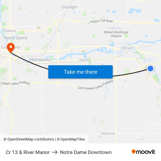 Cr 13 & River Manor to Notre Dame Downtown map