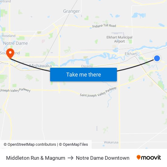 Middleton Run & Magnum to Notre Dame Downtown map