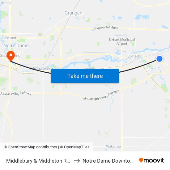 Middlebury & Middleton Run to Notre Dame Downtown map