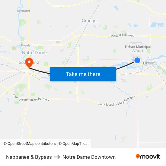 Nappanee & Bypass to Notre Dame Downtown map