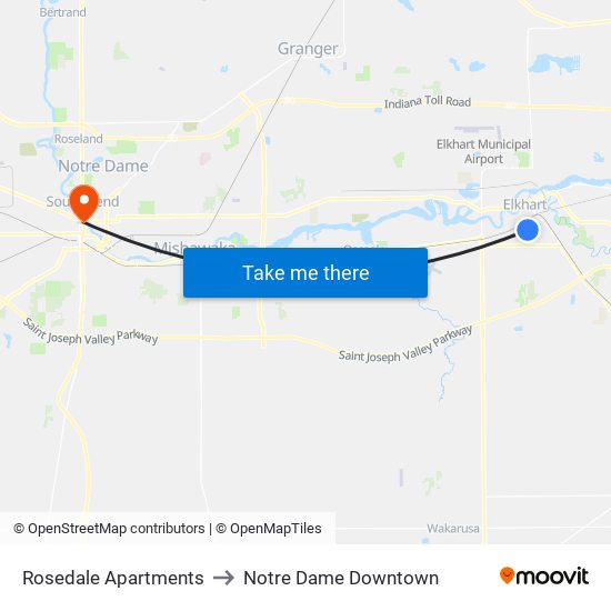 Rosedale Apartments to Notre Dame Downtown map