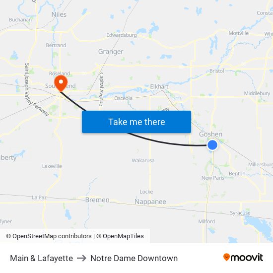 Main & Lafayette to Notre Dame Downtown map