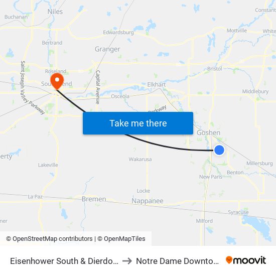 Eisenhower South & Dierdorff to Notre Dame Downtown map