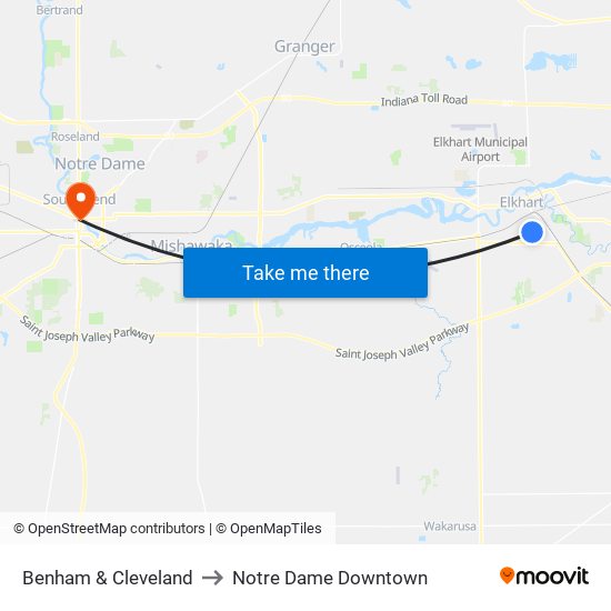 Benham & Cleveland to Notre Dame Downtown map