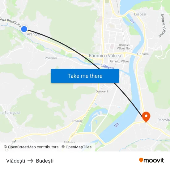 Vlădești to Budești map