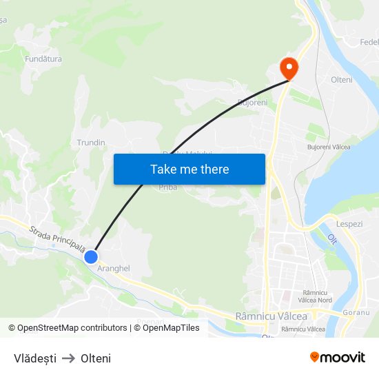 Vlădești to Olteni map
