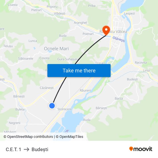 C.E.T. 1 to Budești map