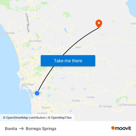Bonita to Borrego Springs map