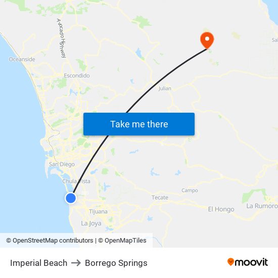 Imperial Beach to Borrego Springs map