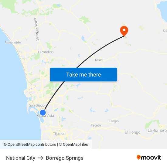 National City to Borrego Springs map