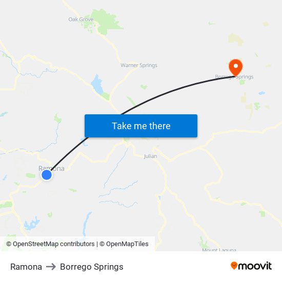 Ramona to Borrego Springs map