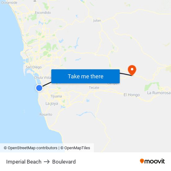 Imperial Beach to Boulevard map