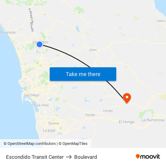 Escondido Transit Center to Boulevard map