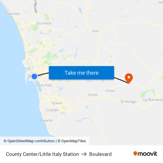 County Center/Little Italy Station to Boulevard map