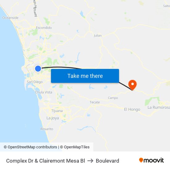 Complex Dr & Clairemont Mesa Bl to Boulevard map