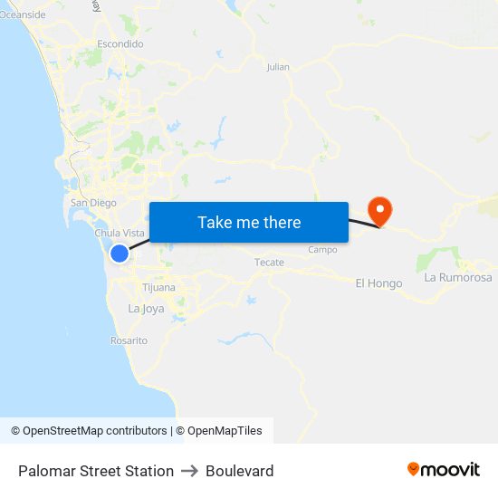 Palomar Street Station to Boulevard map