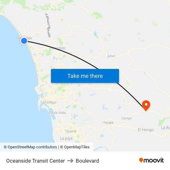 Oceanside Transit Center to Boulevard map