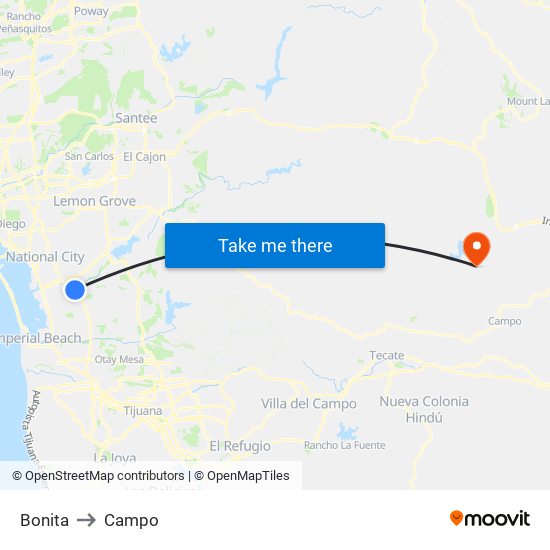 Bonita to Campo map