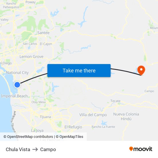 Chula Vista to Campo map