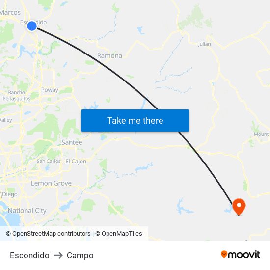 Escondido to Campo map