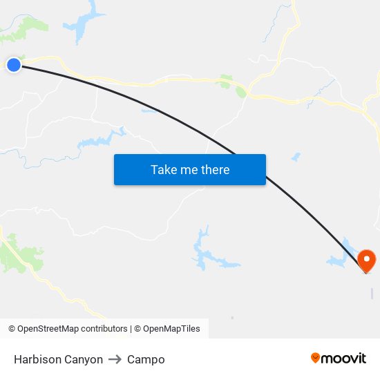 Harbison Canyon to Campo map