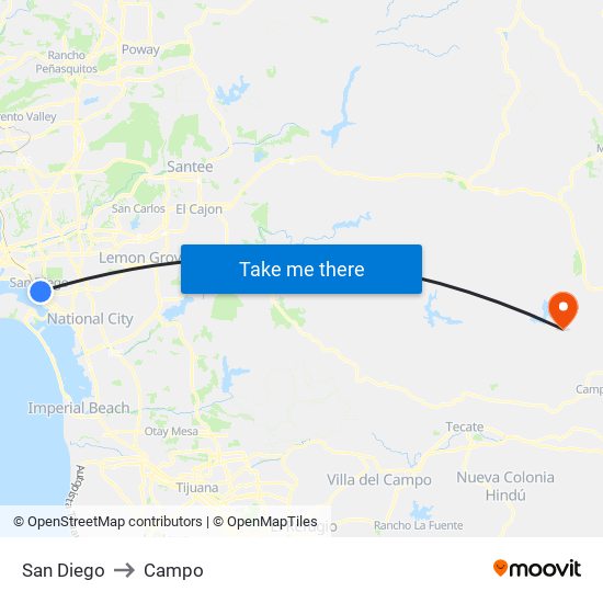 San Diego to Campo map