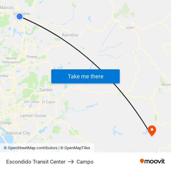 Escondido Transit Center to Campo map