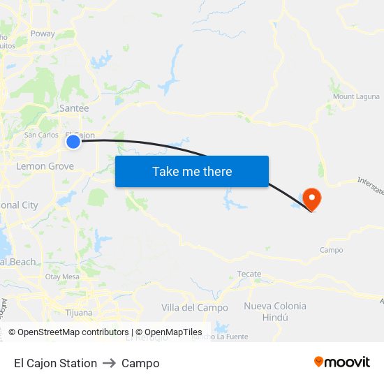 El Cajon Station to Campo map