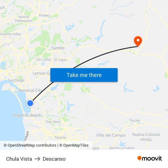 Chula Vista to Descanso map