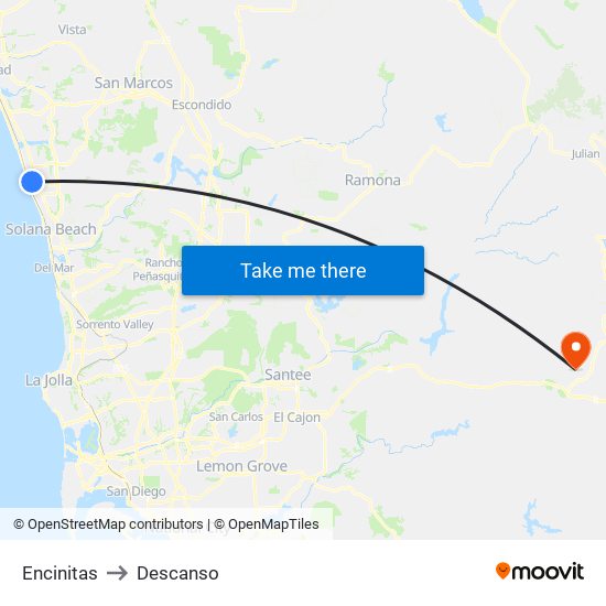 Encinitas to Descanso map