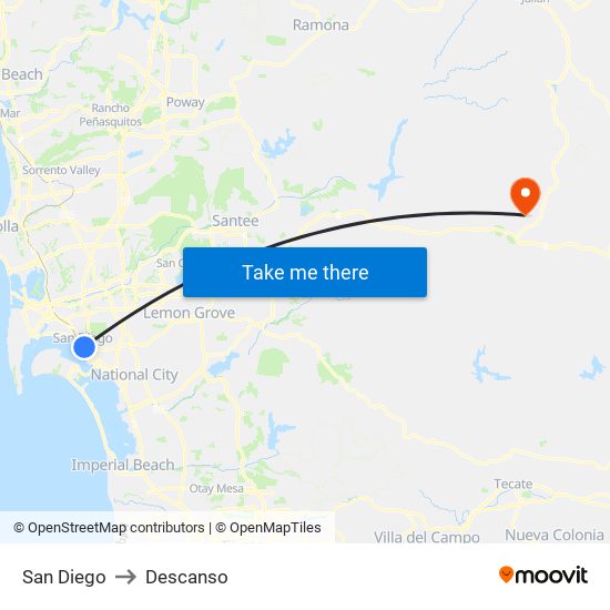 San Diego to Descanso map