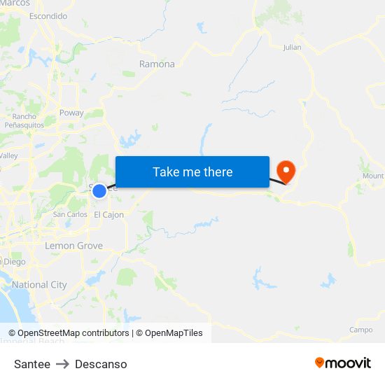 Santee to Descanso map