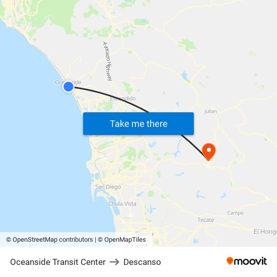 Oceanside Transit Center to Descanso map