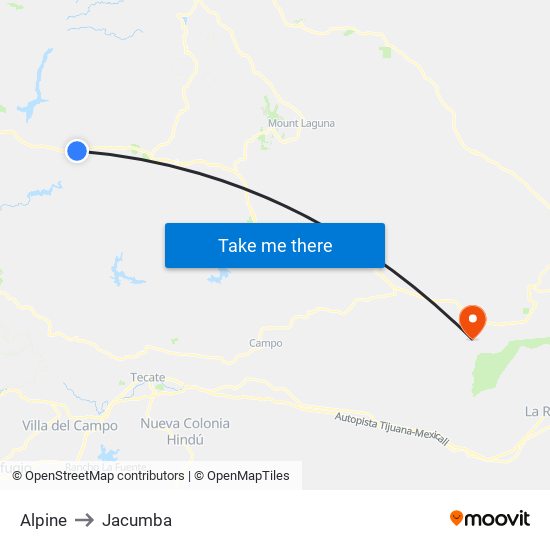 Alpine to Jacumba map