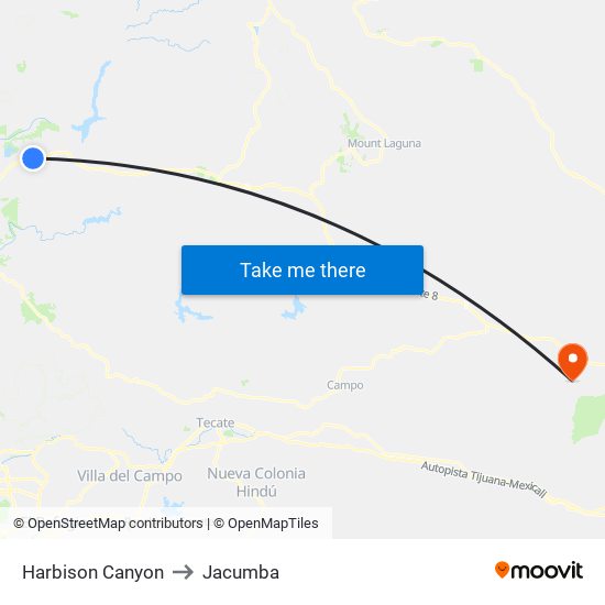 Harbison Canyon to Jacumba map