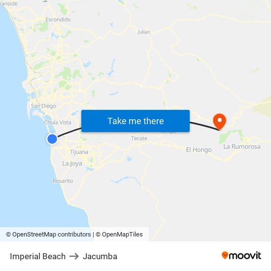 Imperial Beach to Jacumba map