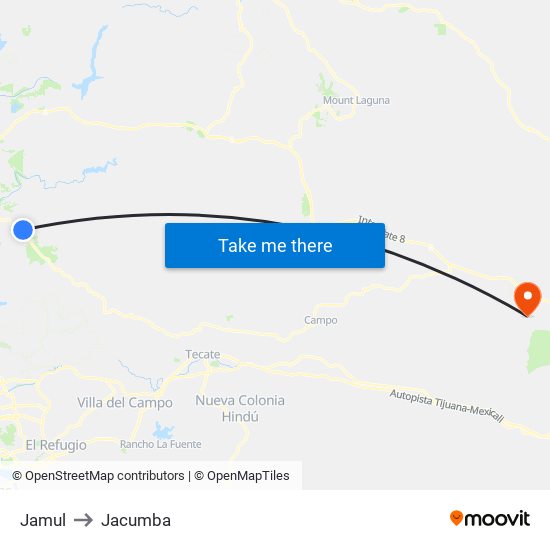 Jamul to Jacumba map