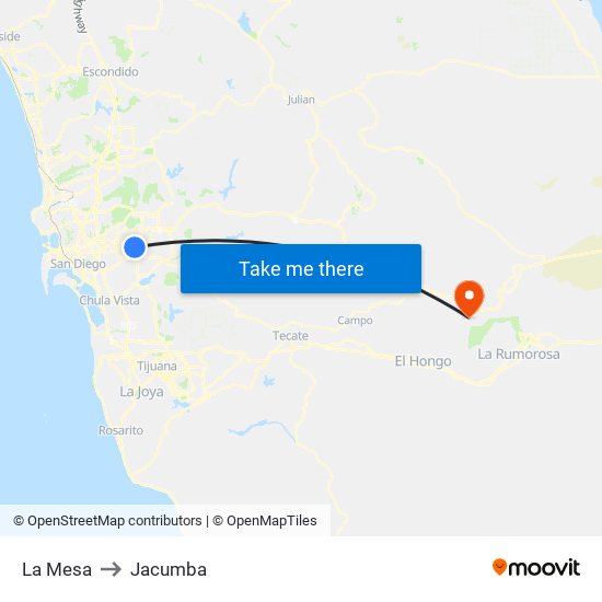 La Mesa to Jacumba map