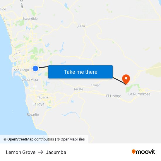 Lemon Grove to Jacumba map