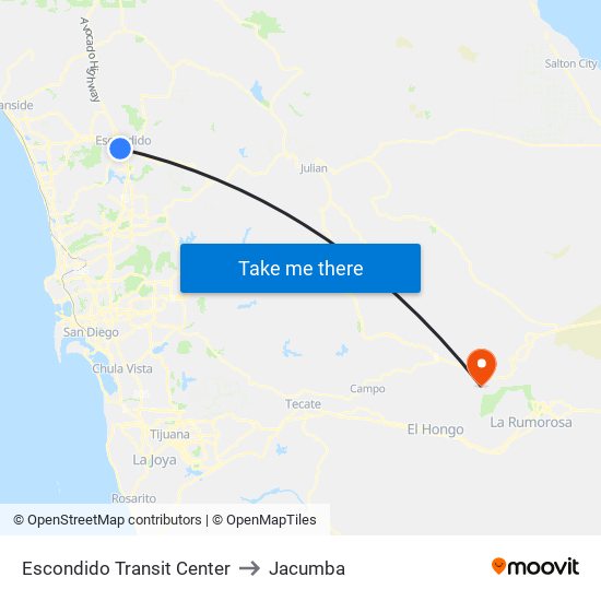 Escondido Transit Center to Jacumba map