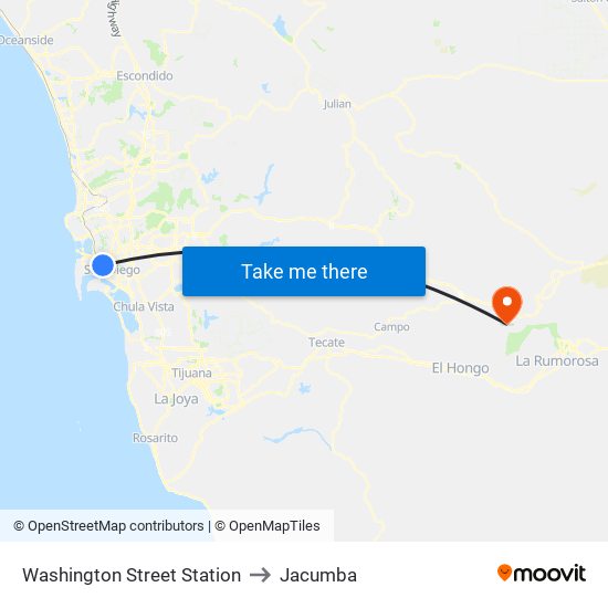Washington Street Station to Jacumba map