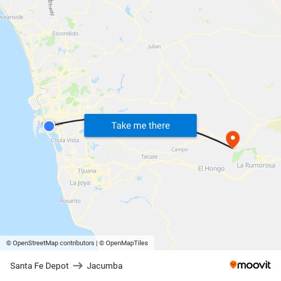 Santa Fe Depot to Jacumba map