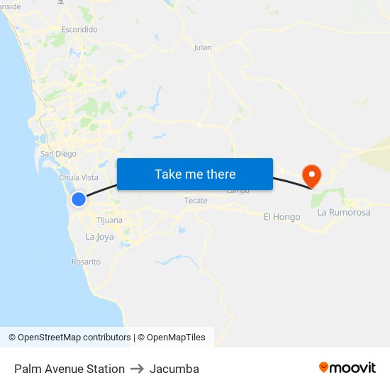 Palm Avenue Station to Jacumba map