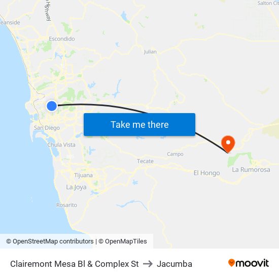 Clairemont Mesa Bl & Complex St to Jacumba map