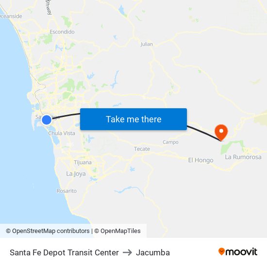 Santa Fe Depot Transit Center to Jacumba map