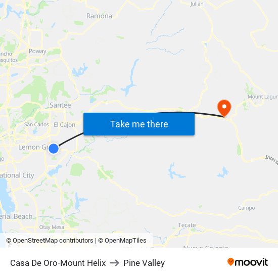 Casa De Oro-Mount Helix to Pine Valley map