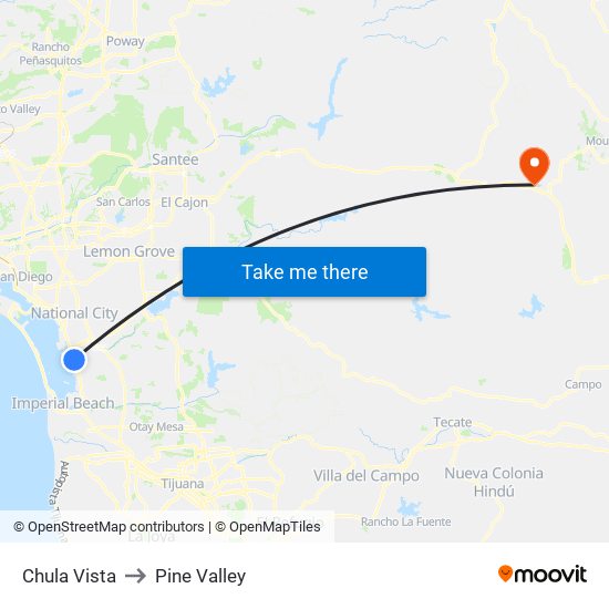 Chula Vista to Pine Valley map